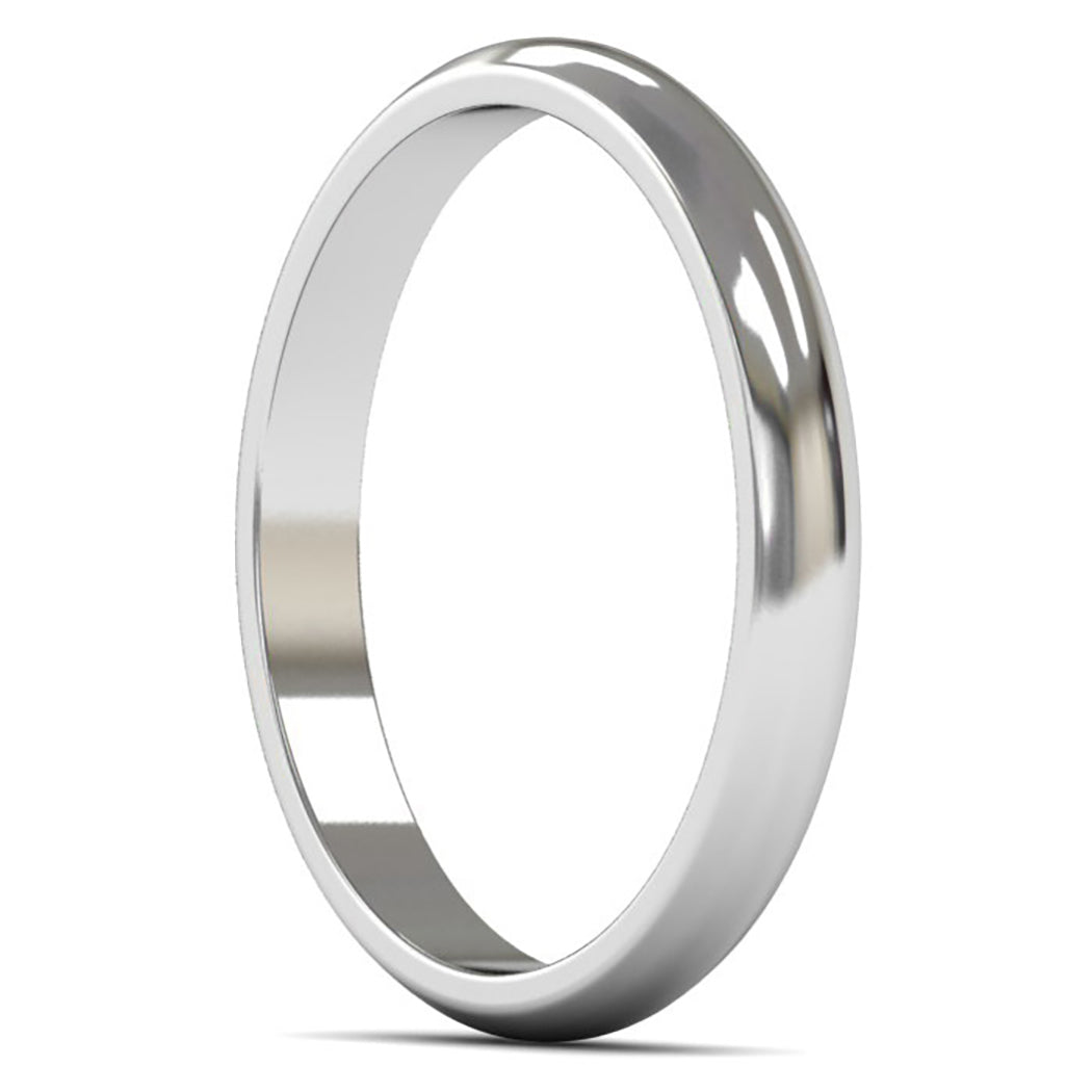 18ct White Fairtrade Gold 2.5mm Light Weight D Shape Wedding Ring