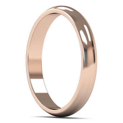 14ct Rose Fairtrade Gold 3mm Light Weight D Shape Wedding Ring