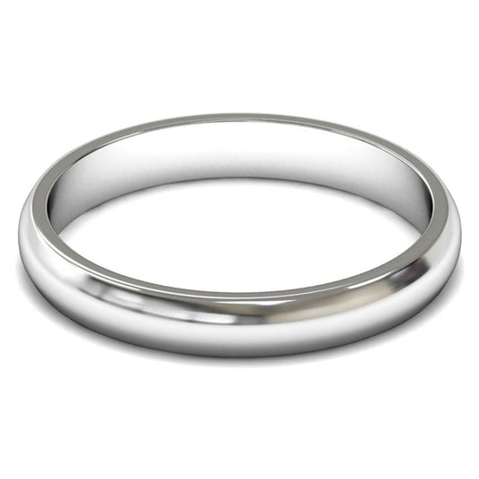 14ct White Gold 3mm Light Weight D Shape Wedding Ring