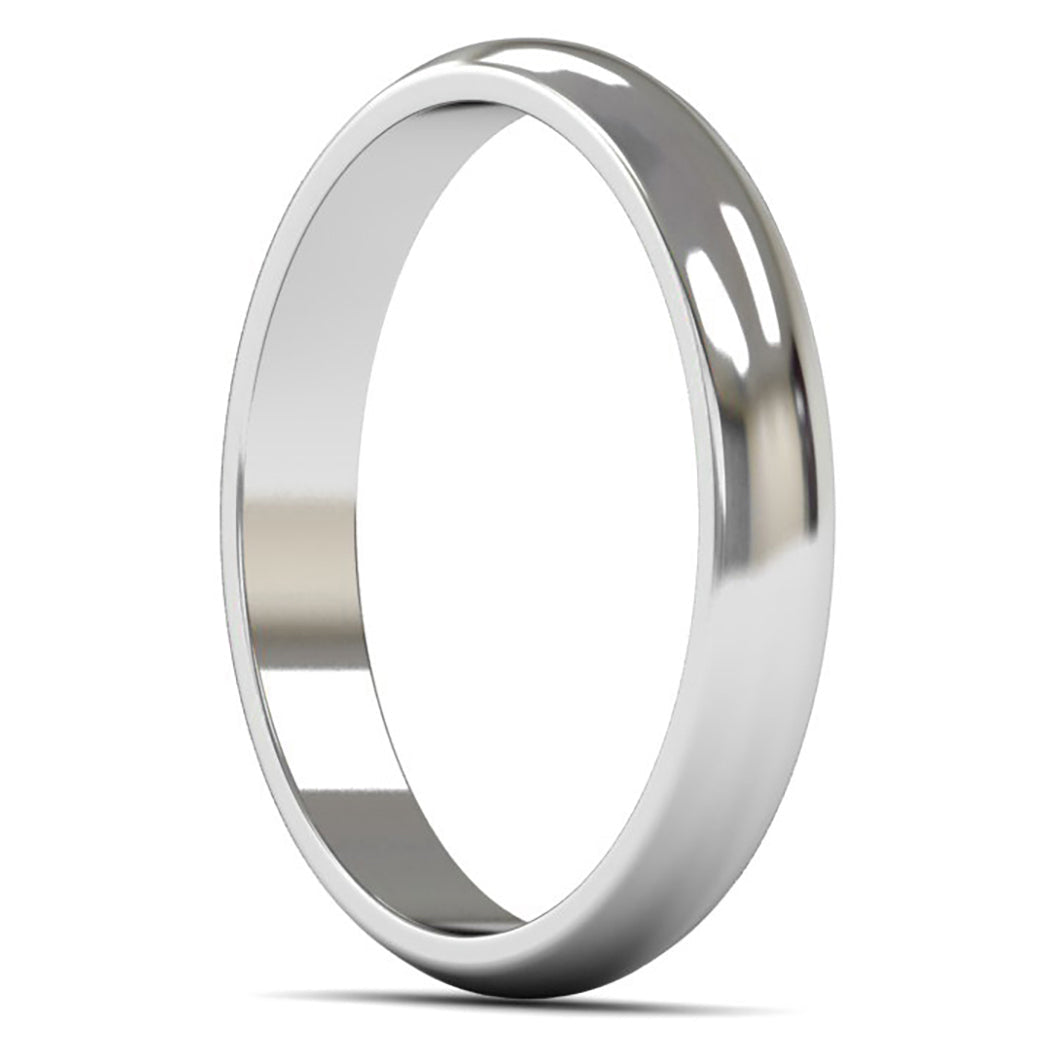 14ct White Fairtrade Gold 3mm Light Weight D Shape Wedding Ring