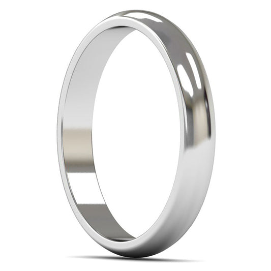 14ct White Fairtrade Gold 3mm Light Weight D Shape Wedding Ring