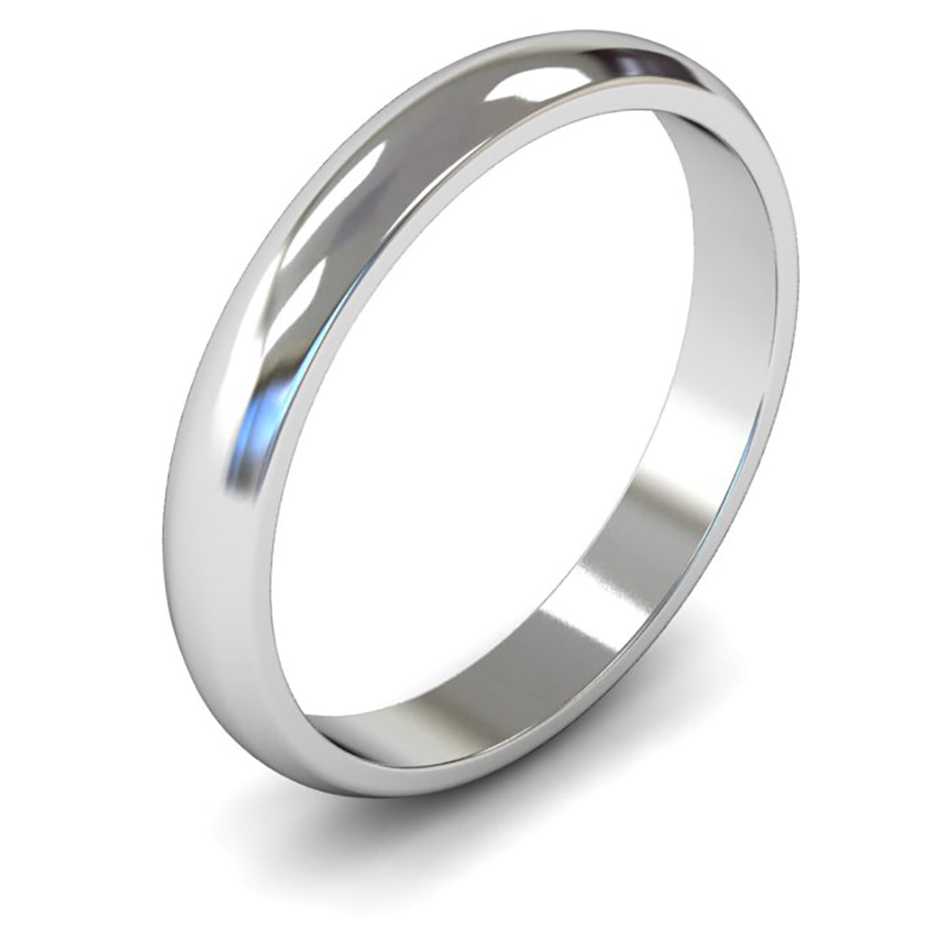18ct White Gold 3mm Light Weight D Shape Wedding Ring