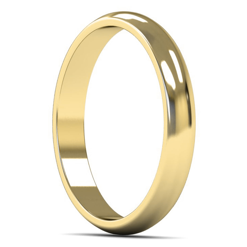18ct Yellow Gold 3mm Light Weight D Shape Wedding Ring