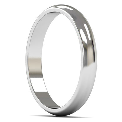 9ct White Fairtrade Gold 3mm Light Weight D Shape Wedding Ring