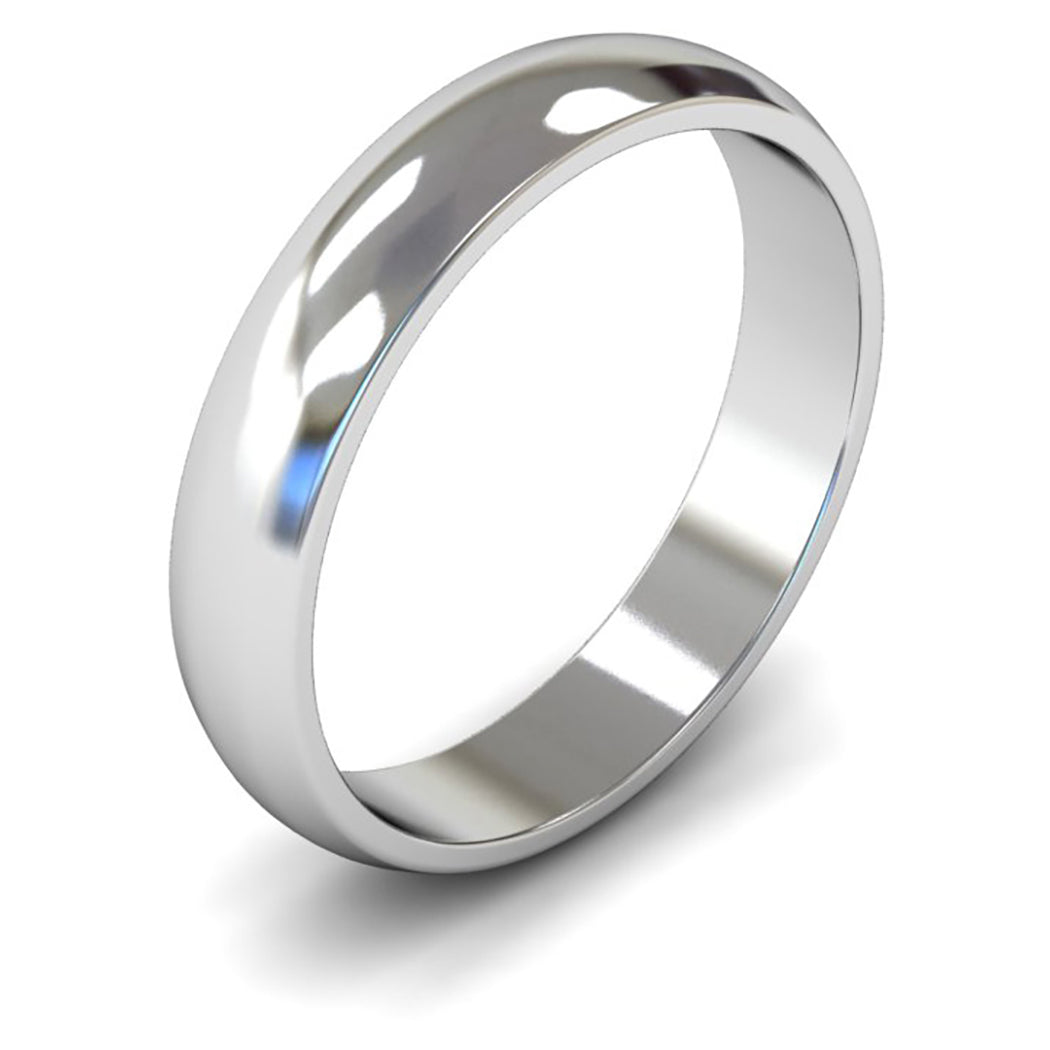 18ct White Gold 4mm Light Weight D Shape Wedding Ring