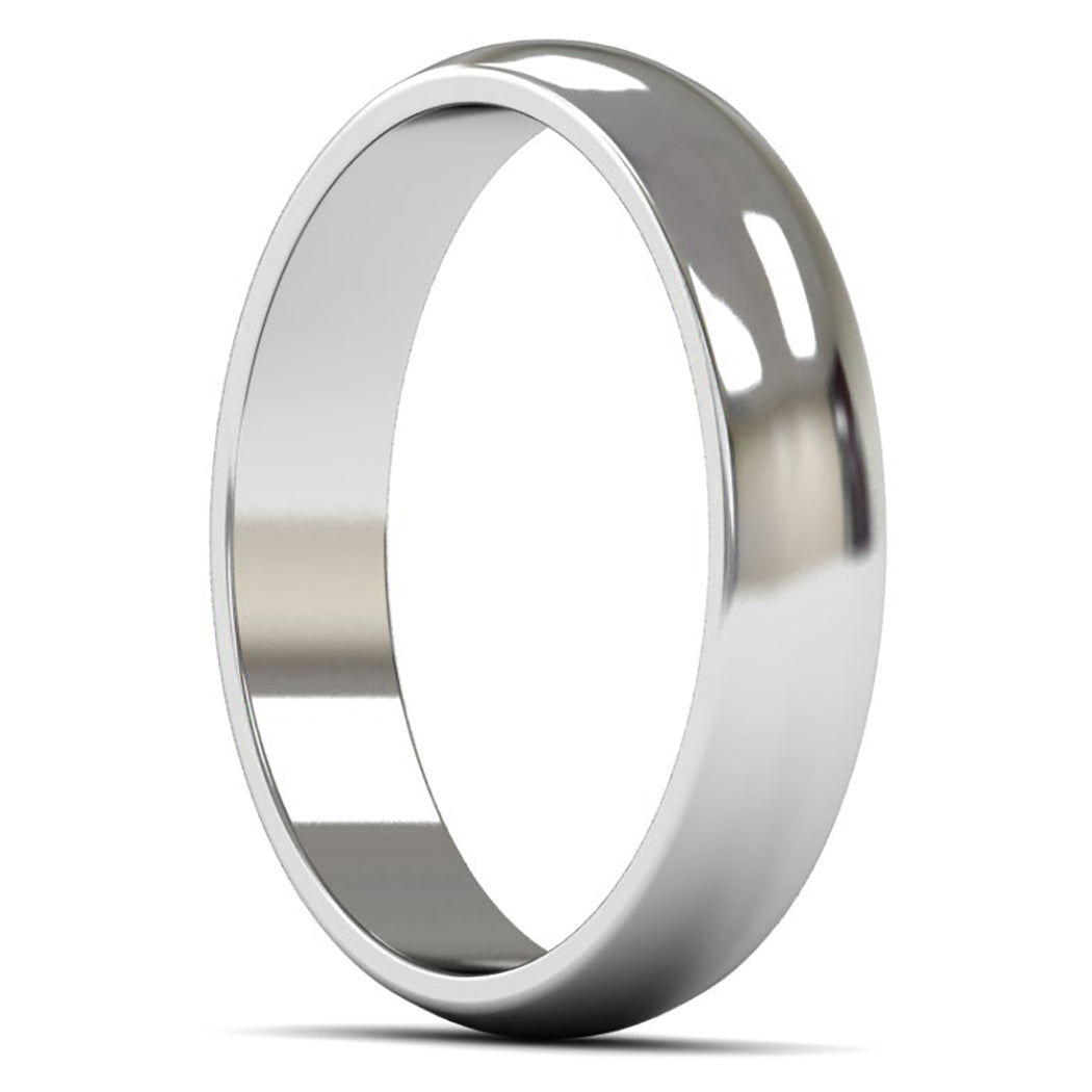 9ct White Fairtrade Gold 4mm Light Weight D Shape Wedding Ring