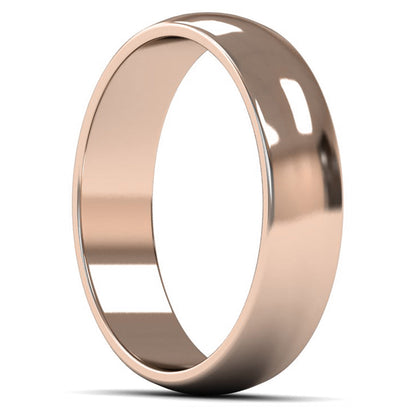9ct Rose Gold 5mm Light Weight D Shape Wedding Ring