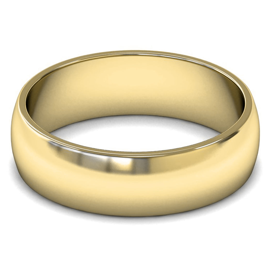 18ct Yellow Fairtrade Gold 6mm Light Weight D Shape Wedding Ring