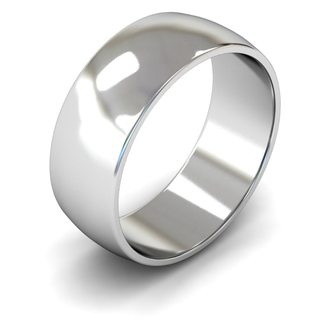 14ct White Fairtrade Gold 8mm Light Weight D Shape Wedding Ring