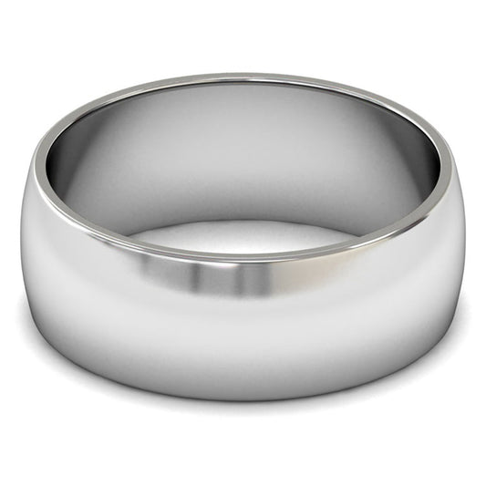 9ct White Fairtrade Gold 8mm Light Weight D Shape Wedding Ring