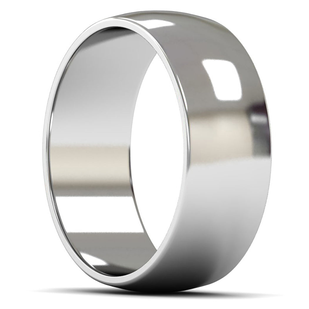 9ct White Fairtrade Gold 8mm Light Weight D Shape Wedding Ring