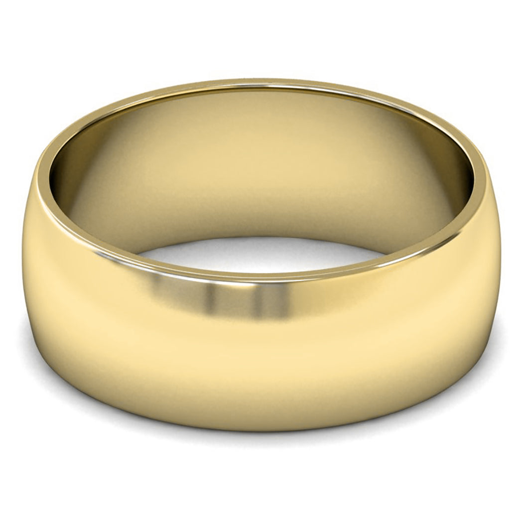 9ct Yellow Gold 8mm Light Weight D Shape Wedding Ring