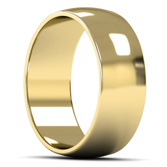 9ct Yellow Gold 8mm Light Weight D Shape Wedding Ring