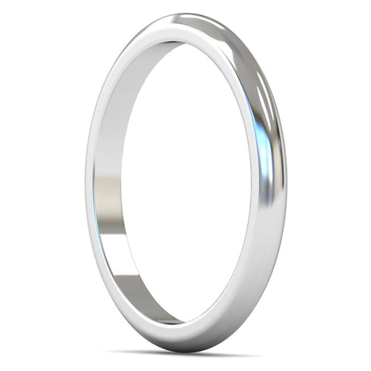 14ct White Fairtrade Gold 2mm Medium Weight D Shape Wedding Ring