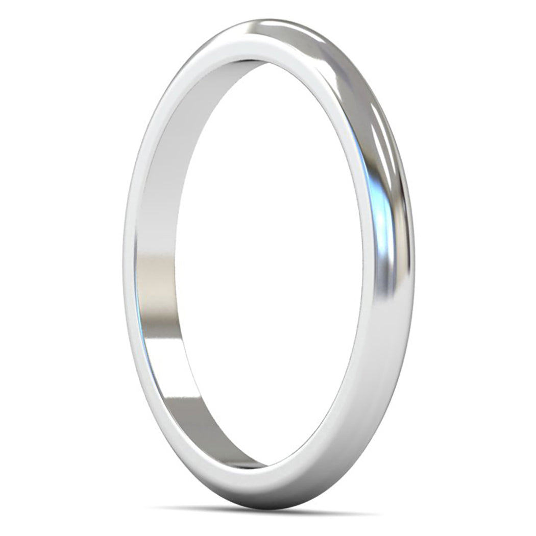 Platinum 950 2mm Medium Weight D Shape Wedding Ring