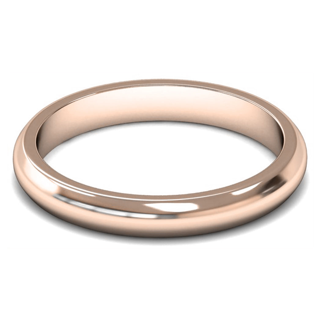 14ct Rose Gold 3mm Medium Weight D Shape Wedding Ring
