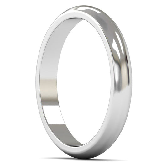9ct White Gold 3mm Medium Weight D Shape Wedding Ring
