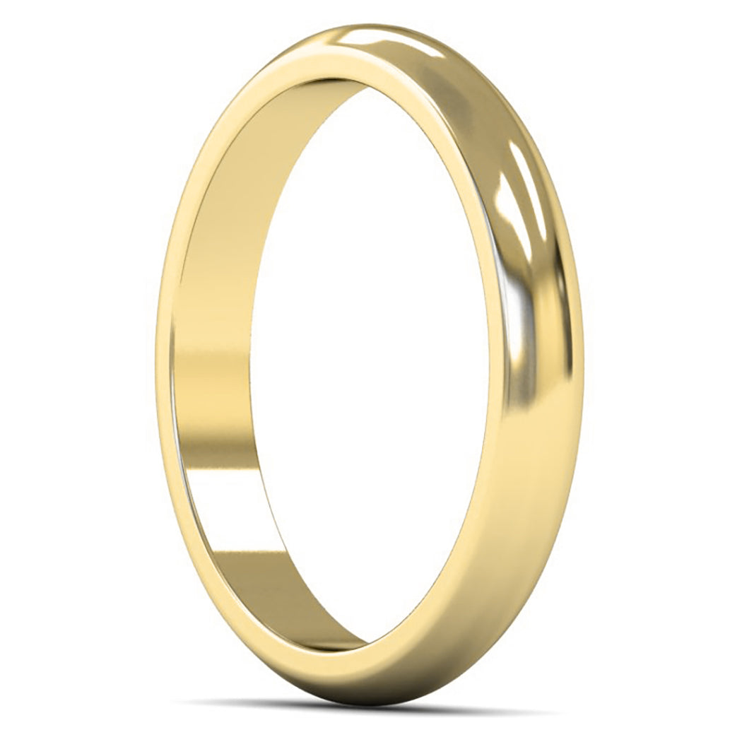 9ct Yellow Gold 3mm Medium Weight D Shape Wedding Ring