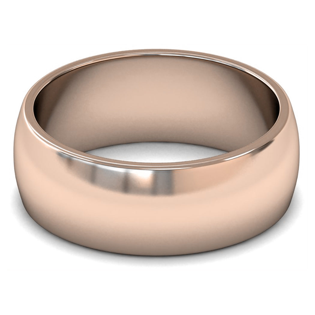 18ct Rose Gold 8mm Medium Weight D Shape Wedding Ring