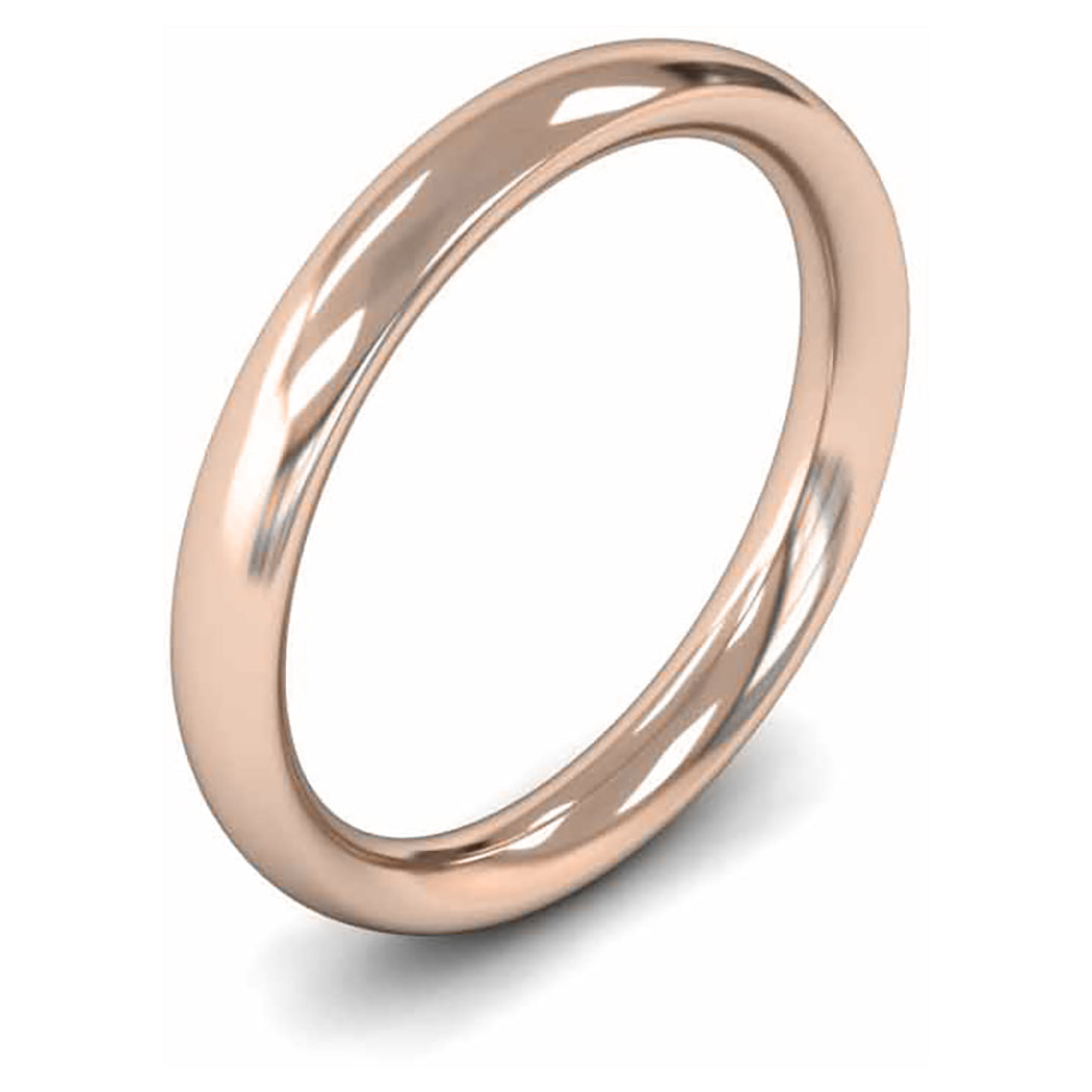 18ct Rose Fairtrade Gold 3mm Heavy Weight Traditional Court Wedding Ring