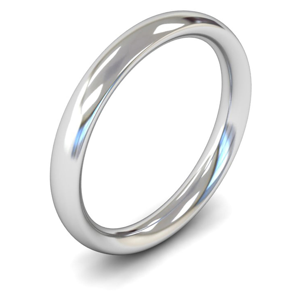 18ct White Fairtrade Gold 3mm Heavy Weight Traditional Court Wedding Ring