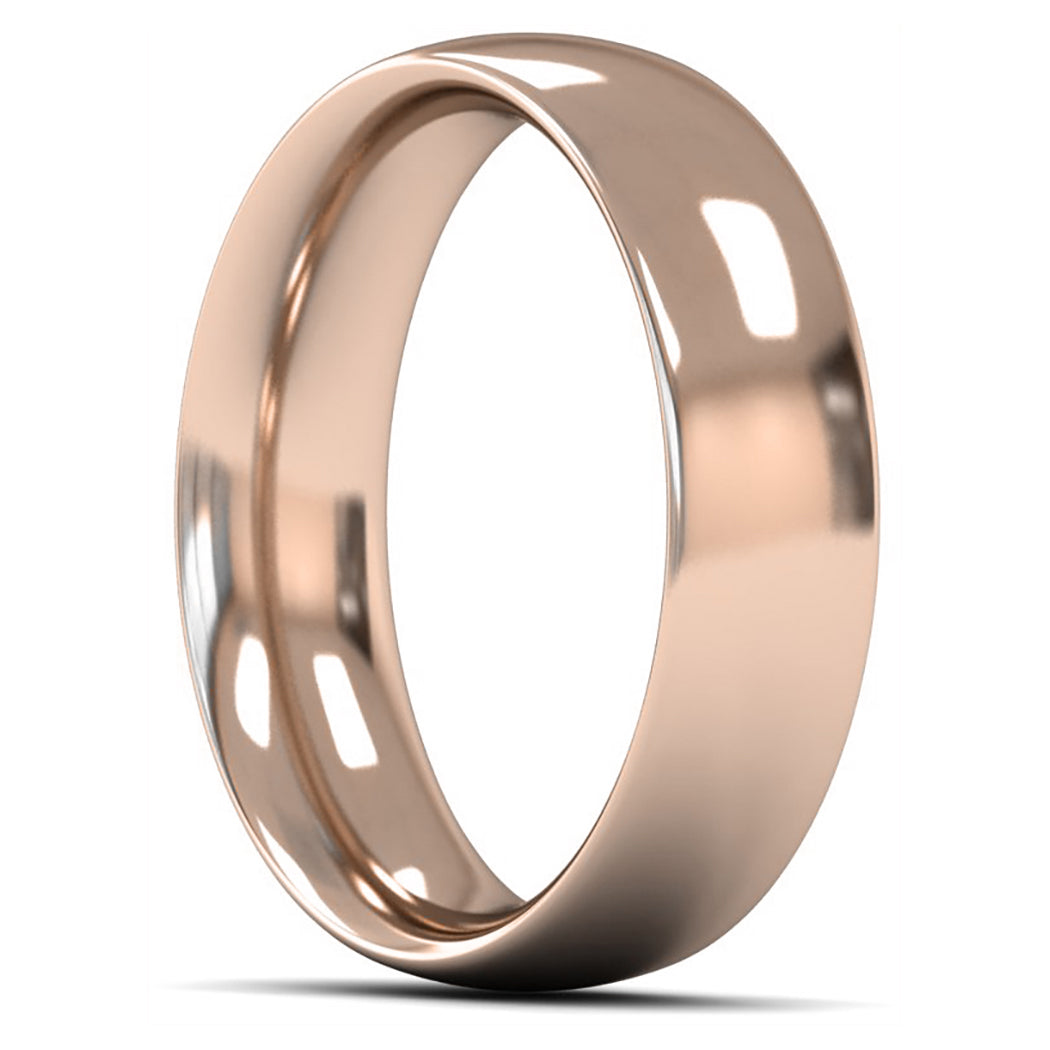 18ct Rose Fairtrade Gold 6mm Heavy Weight Traditional Court Wedding Ring