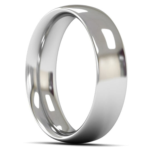 18ct White Fairtrade Gold 6mm Heavy Weight Traditional Court Wedding Ring