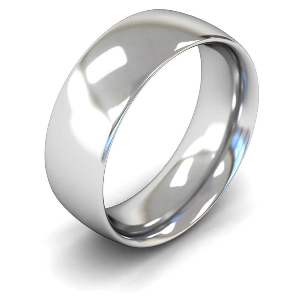 14ct White Fairtrade Gold 8mm Heavy Weight Traditional Court Wedding Ring