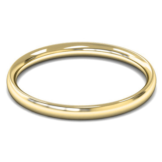 14ct Yellow Gold 2mm Light Weight Traditional Court Wedding Ring