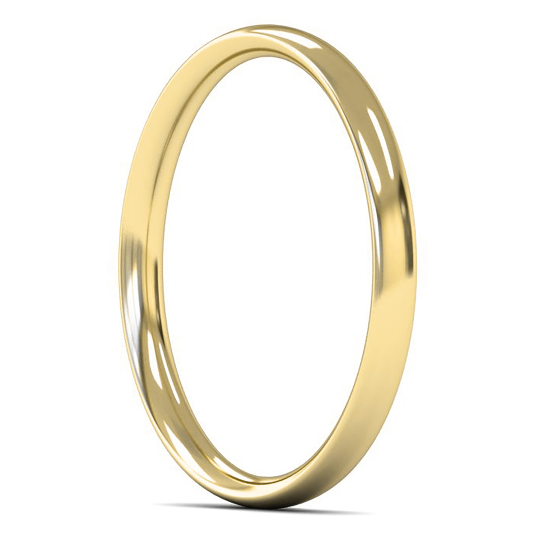 18ct Yellow Fairtrade Gold 2mm Light Weight Traditional Court Wedding Ring