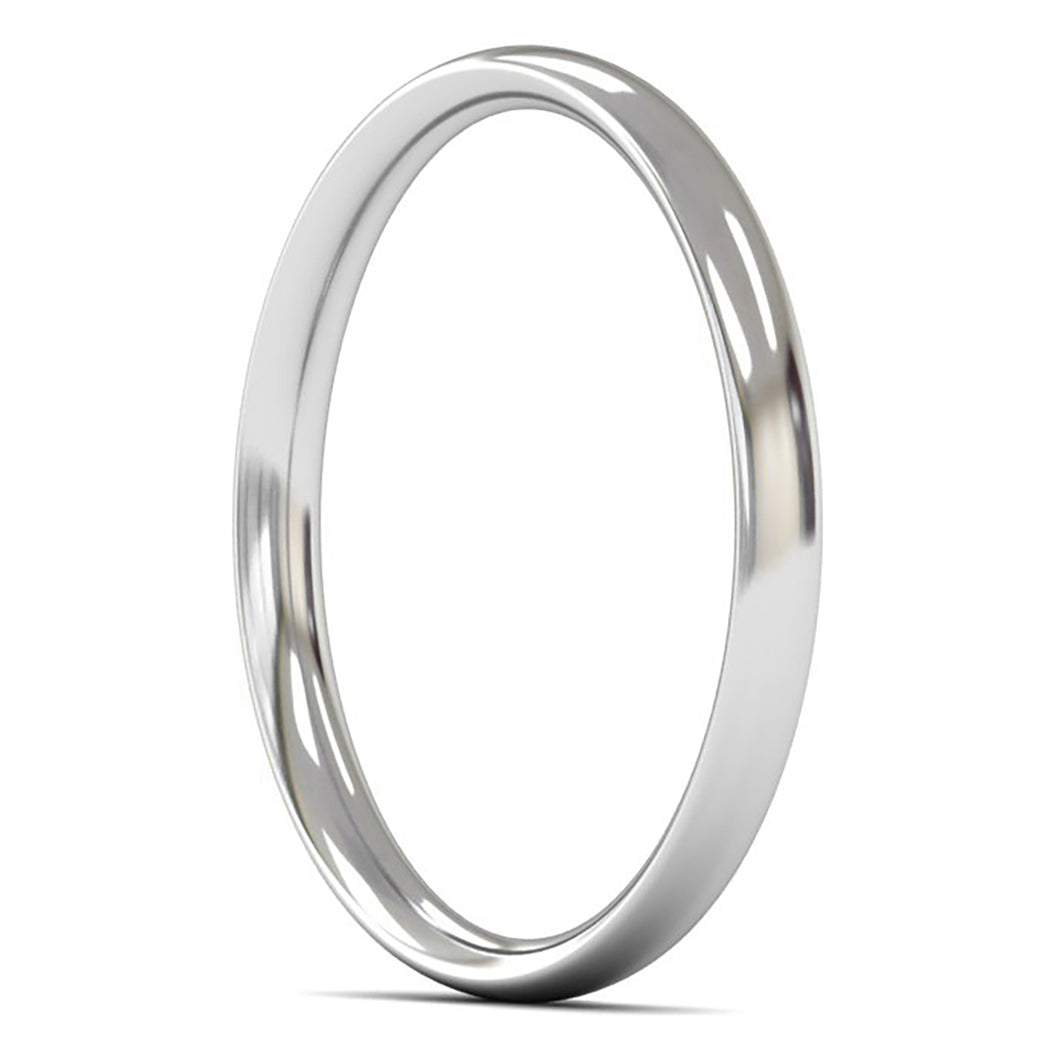 9ct White Gold 2mm Light Weight Traditional Court Wedding Ring