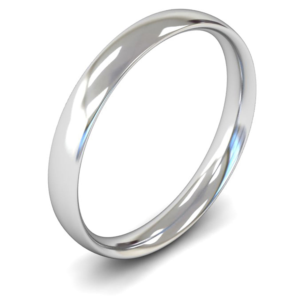 14ct White Fairtrade Gold 3mm Light Weight Traditional Court Wedding Ring