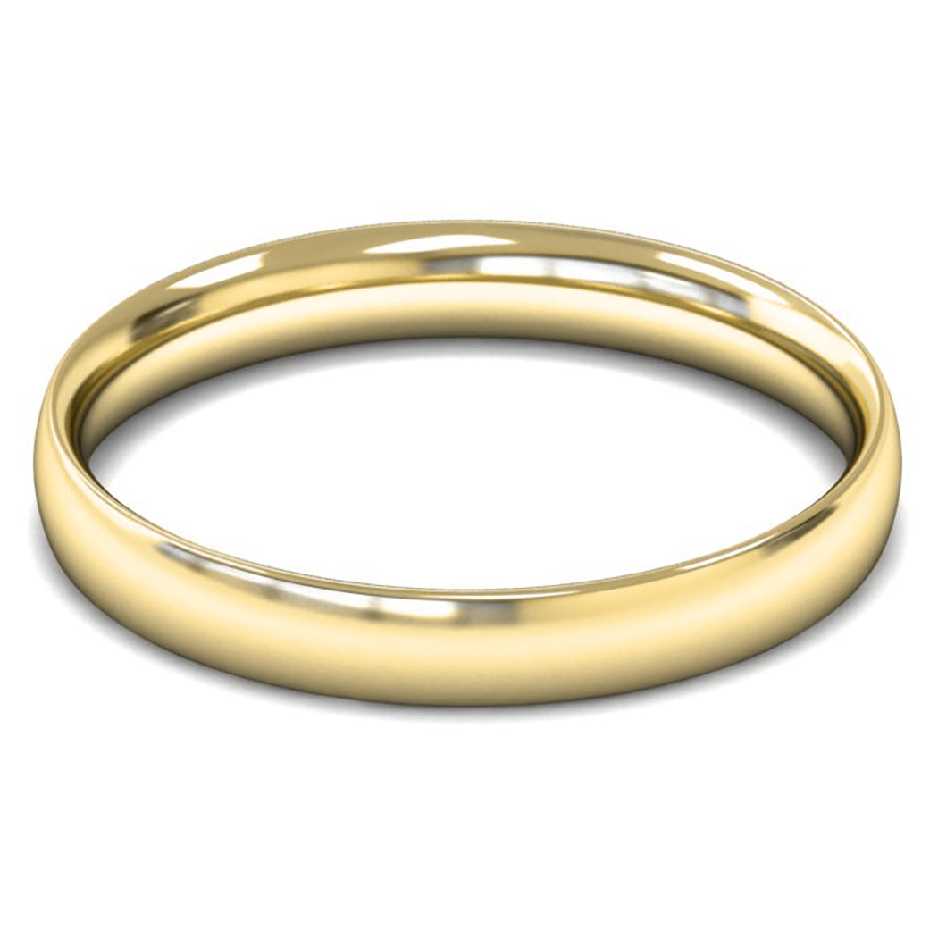 14ct Yellow Fairtrade Gold 3mm Light Weight Traditional Court Wedding Ring