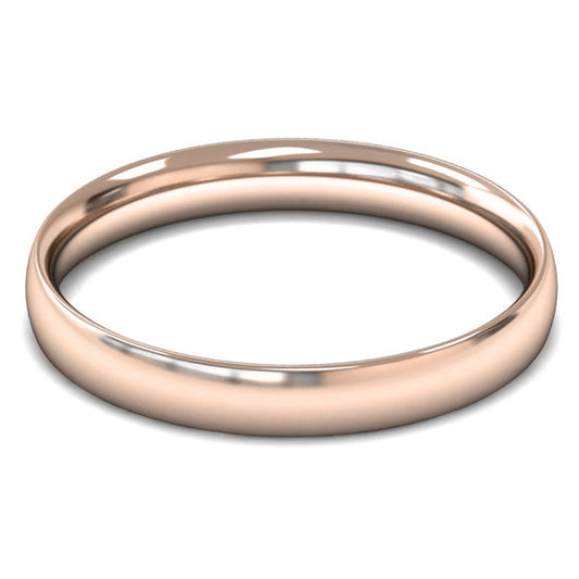 18ct Rose Fairtrade Gold 3mm Light Weight Traditional Court Wedding Ring