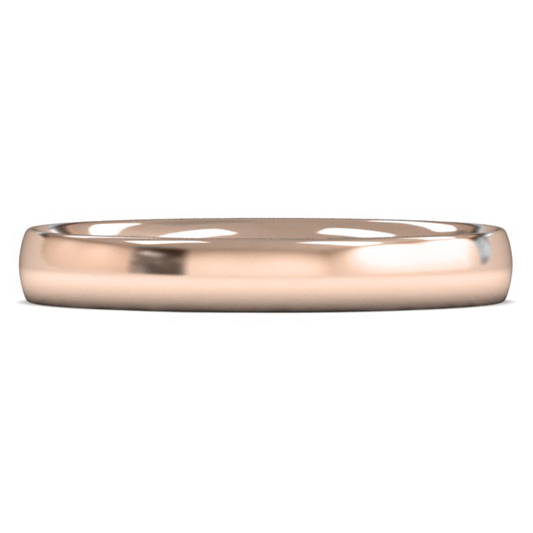 18ct Rose Gold 3mm Light Weight Traditional Court Wedding Ring