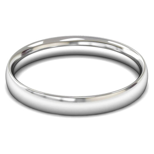 18ct White Fairtrade Gold 3mm Light Weight Traditional Court Wedding Ring