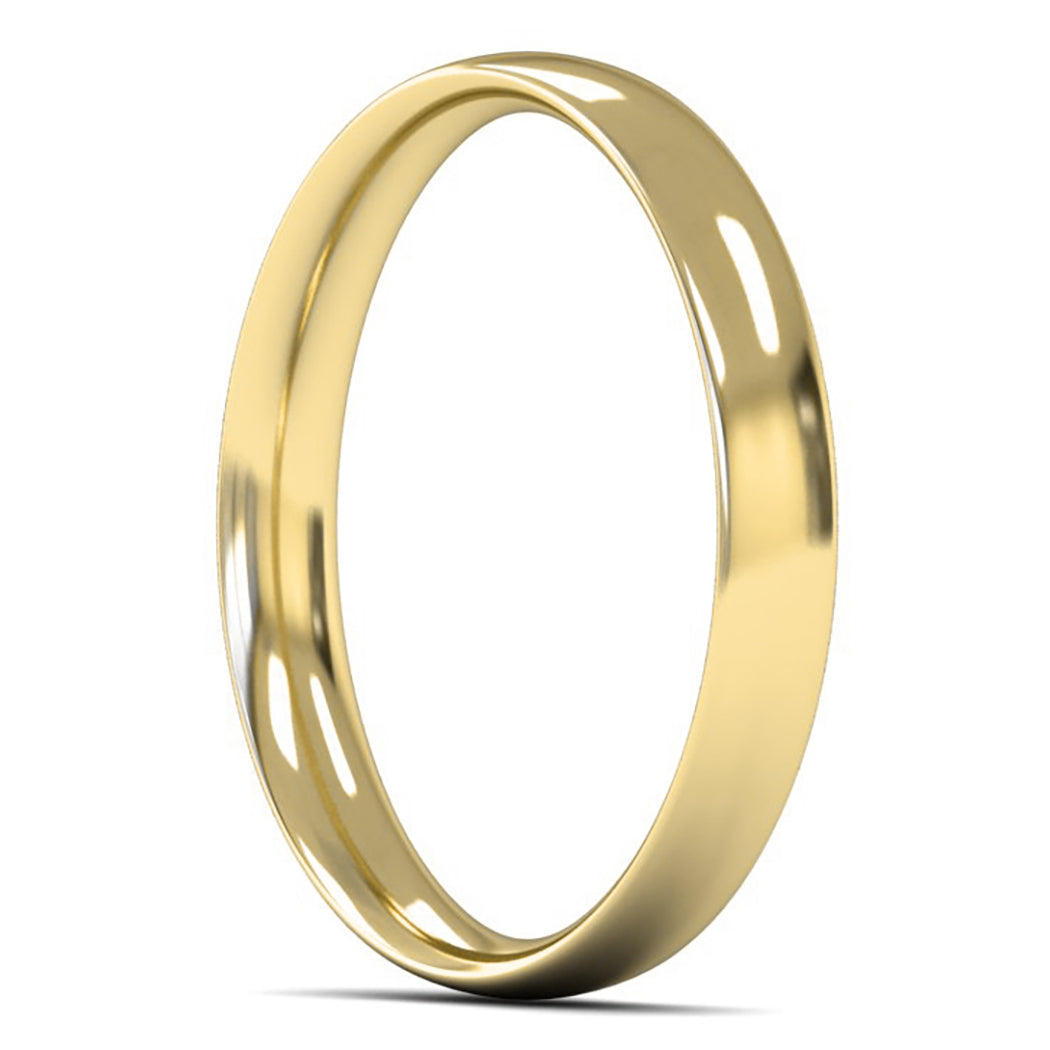 9ct Yellow Gold 3mm Light Weight Traditional Court Wedding Ring