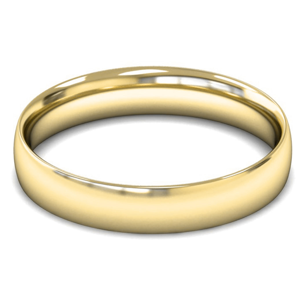 9ct Yellow Fairtrade Gold 4mm Light Weight Traditional Court Wedding Ring