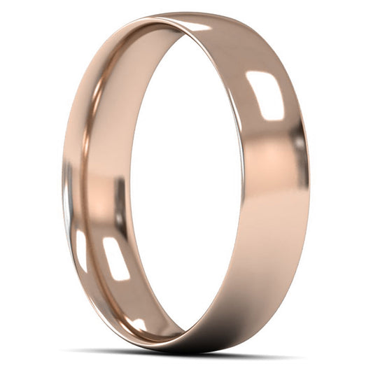 18ct Rose Fairtrade Gold 5mm Light Weight Traditional Court Wedding Ring