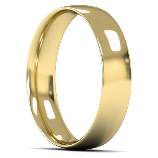 9ct Yellow Fairtrade Gold 5mm Light Weight Traditional Court Wedding Ring
