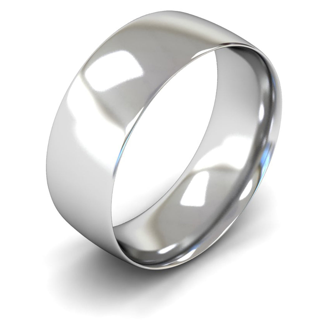 18ct White Fairtrade Gold 8mm Light Weight Traditional Court Wedding Ring