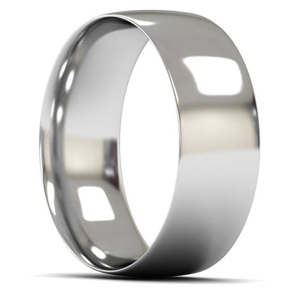 9ct White Fairtrade Gold 8mm Light Weight Traditional Court Wedding Ring
