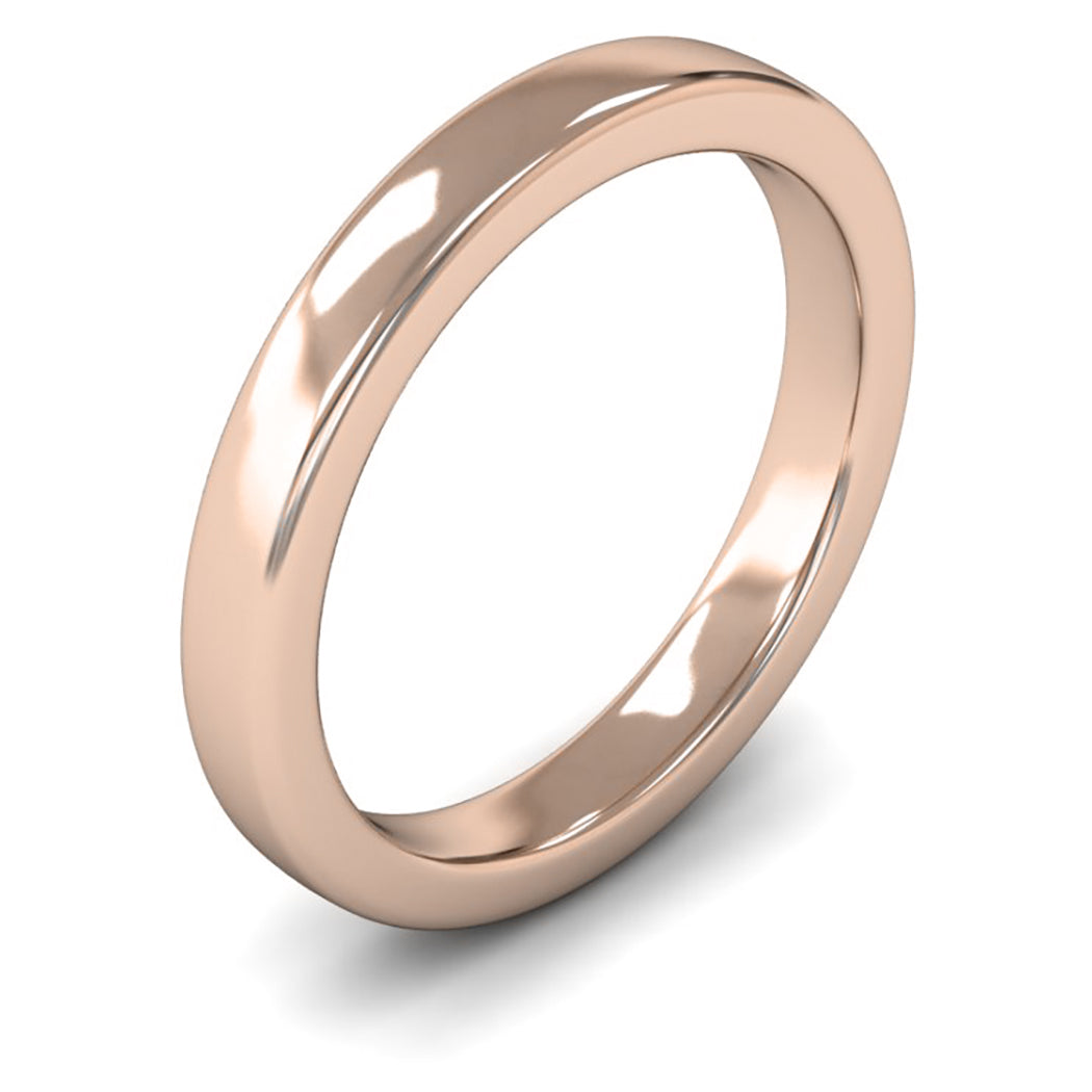 14ct Rose Gold 3mm Heavy Weight Cushion Court Wedding Ring