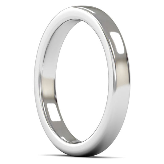 14ct White Fairtrade Gold 3mm Heavy Weight Cushion Court Wedding Ring