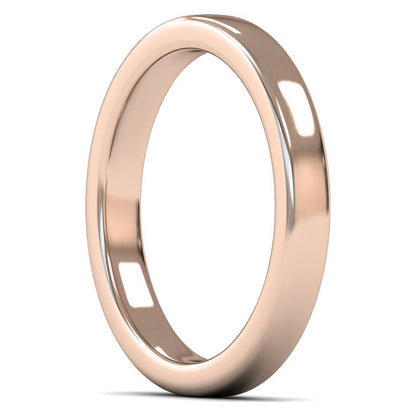 18ct Rose Fairtrade Gold 3mm Heavy Weight Cushion Court Wedding Ring