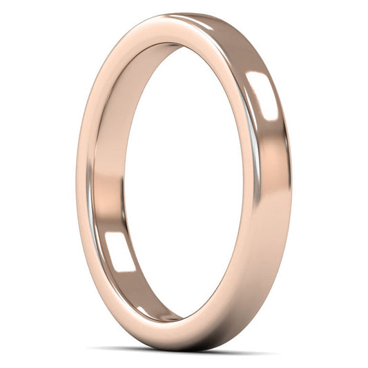 9ct Rose Gold 3mm Heavy Weight Cushion Court Wedding Ring