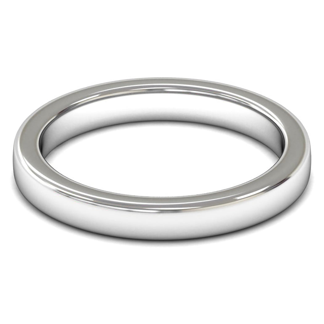 9ct White Gold 3mm Heavy Weight Cushion Court Wedding Ring