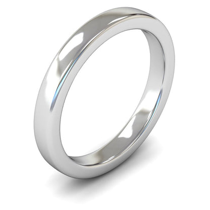 9ct White Gold 3mm Heavy Weight Cushion Court Wedding Ring
