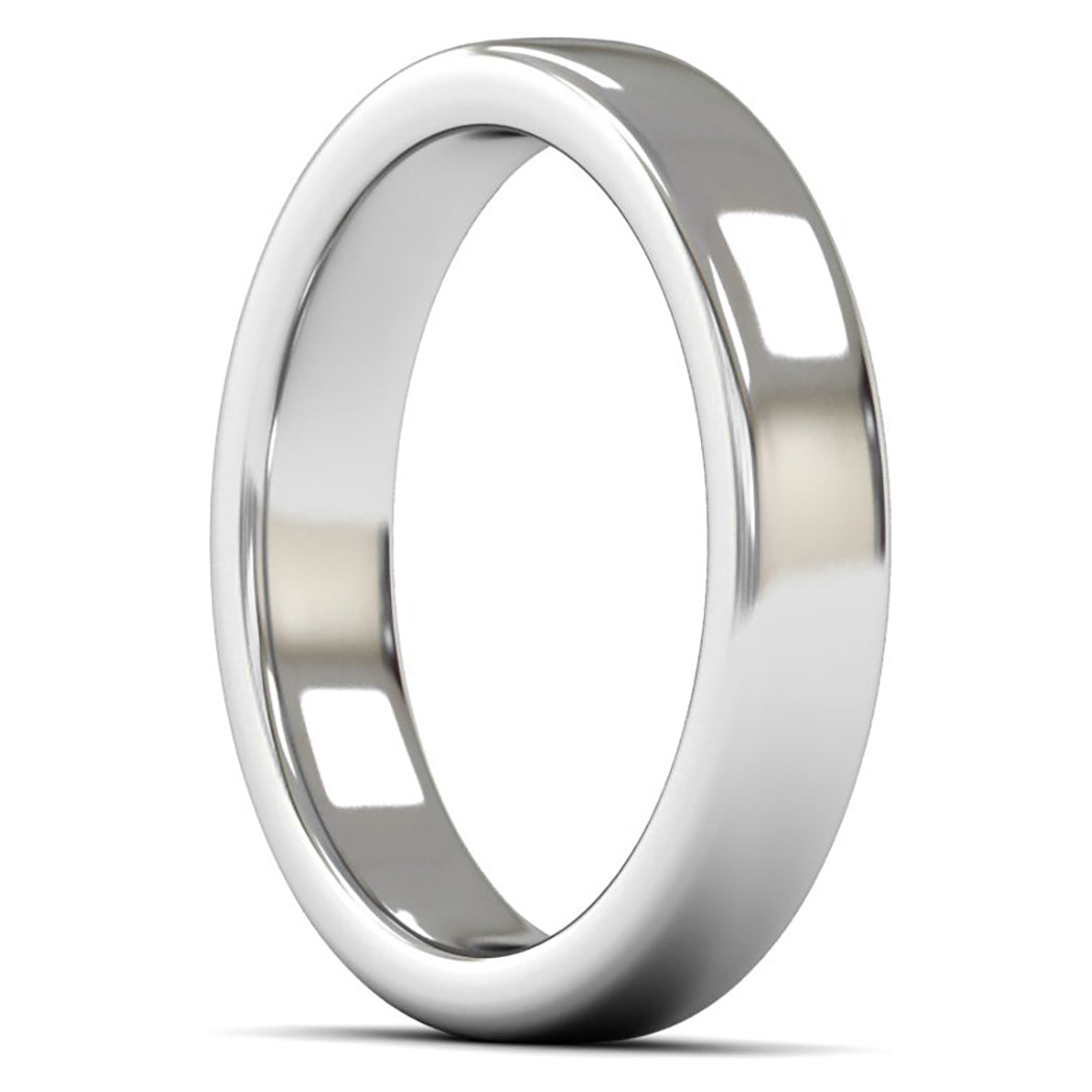 14ct White Fairtrade Gold 4mm Heavy Weight Cushion Court Wedding Ring