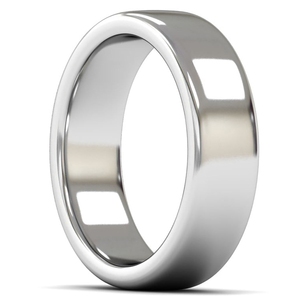 18ct White Fairtrade Gold 6mm Heavy Weight Cushion Court Wedding Ring